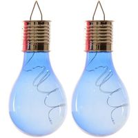 2x Buitenlampen/tuinlampen lampbolletjes/peertjes 14 cm blauw   -