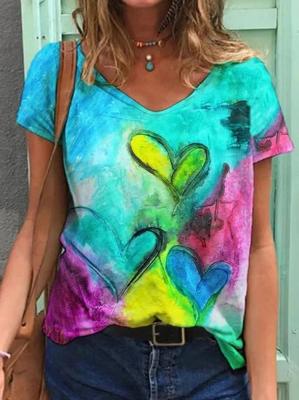 Heart/Cordate Loose V Neck T-Shirt