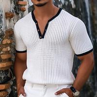 Voor heren Wafel Henley-shirt T-shirt Effen Kleur Henley Buiten Casual Korte mouw nappi Kleding Modieus Ontwerper Comfortabel Lightinthebox