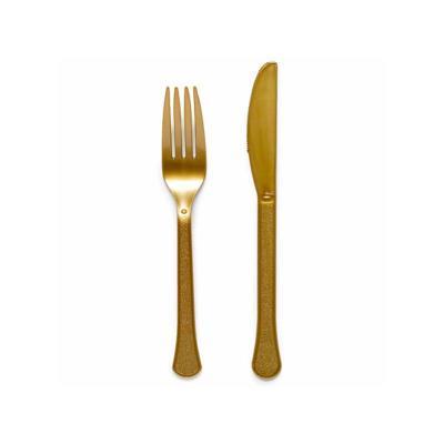 Amscan Feest bestek setje - 24-delig - herbruikbaar kunststof - goud - messen/vorken Amscan Feest bestek setje - 24-delig - herbruikbaar kunststof - goud - messen/vorken