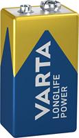 Varta Longlife Power 9V Block batterij 6LR61 (verpakt per stuk) Alkaline E-Block Batterijen - ideaal voor brandmelder rookmelder stemapparaat, blauw, zilver