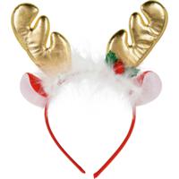 Kerst diadeem/haarband - rendier gewei met oren - goud - polyester - accessoires - thumbnail