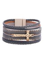 Boheems Leer en Metaal Kruis Armband