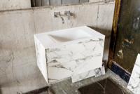 Zaro Kivi badkamermeubel met marmer tegels 80cm solid surface wastafel midden 2 lades zonder kraangaten