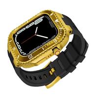 Stiraptie Keramiek bezel met siliconen band mod kit voor apple watch series 8 7 45mm, gemodificeerde set stalen cover met band voor iwatch 6 5 4 se 44 mm (kleur: GBB, maat: voor iwatch 8 7 45 mm)