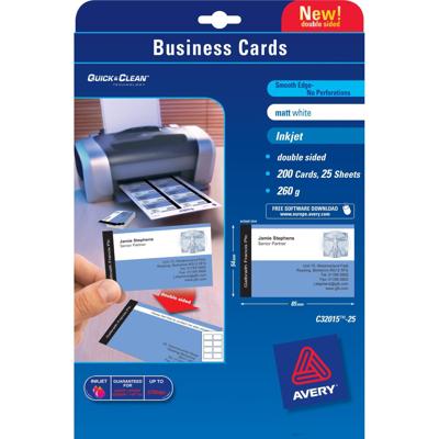 Avery-Zweckform C32015-25 Bedrukbare visitekaarten, gladde kant 85 x 54 mm Wit 200 stuk(s) Papierformaat: DIN A4