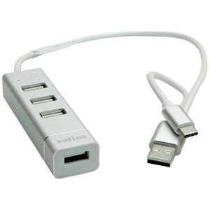 ROLINE USB 2.0 notebook hub, 4 poorten, type A+C aansluitkabel