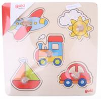 Goki Knopjespuzzel Met Vliegtuig, Zon, Trein, Auto, Boot