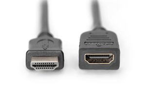 Digitus AK-330201-020-S HDMI-kabel HDMI Verlengkabel HDMI-A-stekker, HDMI-A-bus 2.00 m Zwart 4K UHD, Rond, Vergulde steekcontacten, Afgeschermd (drievoudig)