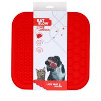 Eat Slow Live Longer Duo likmat - 30 x 30 cm - vierkant - snuffelmat - anti-snuffelmat - slowfeeder - 100% siliconen - vaatwasmachinebestendig - maat L - rood