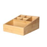 Bambou &amp; Co Make-up/badkamer/kantoor sorteer organizer - 6-vaks bakje - 21 x 16 cm - bamboe hout   - - thumbnail