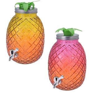 Set van 2x stuks glazen drank dispensers ananas roze/oranje en geel/oranje 4,7 liter