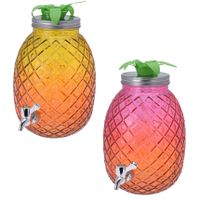 Set van 2x stuks glazen drank dispensers ananas roze/oranje en geel/oranje 4,7 liter