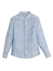 Brunello Cucinelli Kids chemise en lin à imprimé cachemire - Bleu