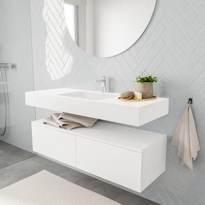 Zaro ALAN vrijhangende wastafel 120cm met wasbak Enkel midden en onderkast in kleur Wit mat 2 lade(s) Zaro ALAN vrijhangende wastafel 120cm met wasbak Enkel midden en onderkast in kleur Wit mat 2 lade(s)