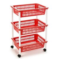 Opberg trolley/roltafel/organizer met 3 manden 40 x 30 x 61,5 cm wit/rood - thumbnail