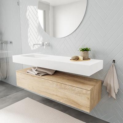 Zaro ALAN vrijhangende wastafel 150cm met wasbak Enkel links en onderkast in kleur washed oak 1 lade(s) Zaro ALAN vrijhangende wastafel 150cm met wasbak Enkel links en onderkast in kleur washed oak 1 lade(s)