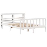 vidaXL Bedframe met hoofdbord massief grenenhout wit 120x200 cm, bed, bed ombouw, boxspring, bedbodem, slaapkamermeubel, eenpersoonsbed, 1 persoonsbed