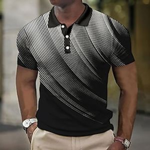 Voor heren POLO Shirt Wafel poloshirt Revers polo Polo's met knopen Golfshirt Verloop Grafische prints Geometrie Strijkijzer Zwart Wit Geel Leger Groen Rood Buiten Straat Korte mouw Afdrukken Kleding Lightinthebox