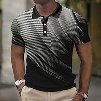 Voor heren POLO Shirt Wafel poloshirt Revers polo Polo's met knopen Golfshirt Verloop Grafische prints Geometrie Strijkijzer Zwart Wit Geel Leger Groen Rood Buiten Straat Korte mouw Afdrukken Kleding Lightinthebox - thumbnail