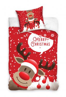 Carbotex dekbedovertrek Merry Christmas 140 x 200 cm katoen rood