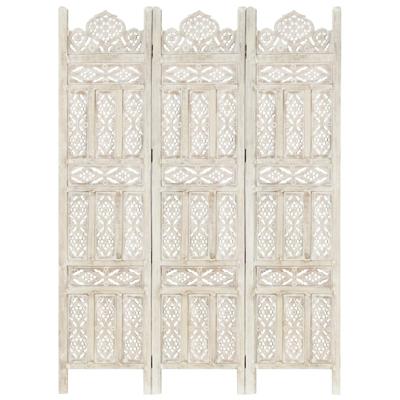 vidaXL Kamerscherm met 3 panelen handgesneden 120x165 cm mangohout wit
