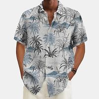 Voor heren Normaal shirt Zomer overhemd Strand hemd Hawaiiaans overhemd Wit Groen Khaki Korte mouw Kokosnootboom Revers Lente zomer Hawaii Feestdagen Kleding Afdrukken Lightinthebox