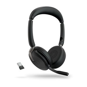 Jabra Evolve2 65 Flex Link380a UC On Ear headset Computer Bluetooth Stereo Zwart Noise Cancelling Headset, Microfoon uitschakelbaar (mute), Volumeregeling,