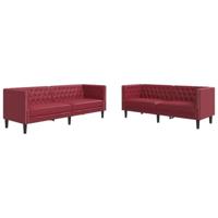 vidaXL 2-delige Loungeset Chesterfield-stijl kunstleer wijnrood, chesterfield bank, bankstel, bank, loungeset, bankenset, loveseat, zitbank, fauteuil