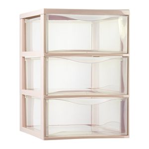 Plasticforte Ladeblokje/bureau organizer 3x lades - transparant/beige - L26 x B37 x H37 cm   -