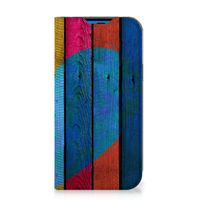 iPhone 14 Pro Book Wallet Case Wood Heart - Cadeau voor je Vriend - thumbnail