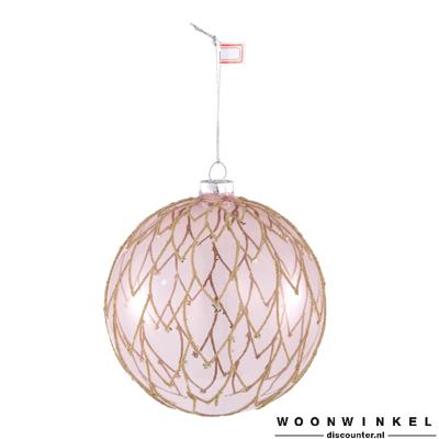 Christmas Diva pink glass ball with beads L