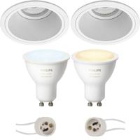 Pragmi Minko Pro - Inbouw Rond - Mat Wit - Verdiept - Ø90mm - Philips Hue - Led Spot Set Gu10 - White Ambiance -