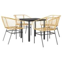 vidaXL 5-delige Tuinset poly rattan glas bruin, buiten eetset, tuinmeubelen, tuin eettafel en stoelen, patio eetkamer set, buiten eettafel en stoelen