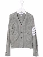 Thom Browne Kids cardigan en maille torsadée à détail 4 Bar - Gris - thumbnail