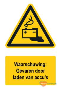 Waarschuwingsbord / sticker gevaar door laden van accu's met tekst - A4