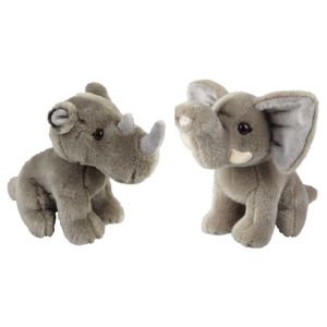 Knuffeldieren set olifant en neushoorn pluche knuffels 18 cm