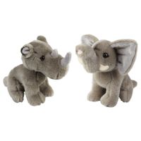 Knuffeldieren set olifant en neushoorn pluche knuffels 18 cm - thumbnail