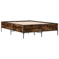 vidaXL Bedframe bewerkt hout metaal gerookt eikenkleurig 140x190 cm, bed, bed ombouw, twijfelaar bed, bedbodem, slaapkamermeubel, 2 persoonsbed
