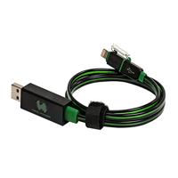 RealPower 185962 LED drijvende kabel 2in1, LED oplaad- en datakabel met micro-USB en Lightning, voor Android smartphones en andere, (zwart/groene LEDs)