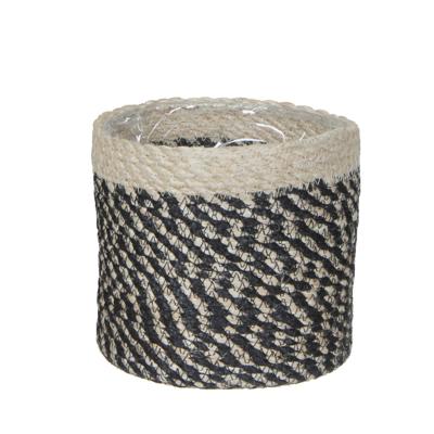 Mica Decorations Plantenmand - naturel met zwart - rotan - 12 x 12 cm - Plantenpotten Mica Decorations Plantenmand - naturel met zwart - rotan - 12 x 12 cm - Plantenpotten