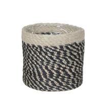 Mica Decorations Plantenmand - naturel met zwart - rotan - 12 x 12 cm - Plantenpotten