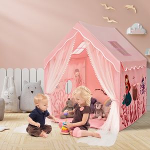 Grote Kindertent Binnenspeeltent met Gewatteerde Mat Deurgordijn Ademende Gaasramen voor Kinderen Vanaf 1 Jaar Roze