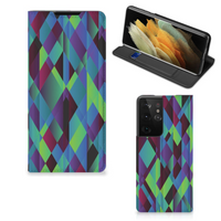 Samsung Galaxy S21 Ultra Stand Case Abstract Green Blue - thumbnail