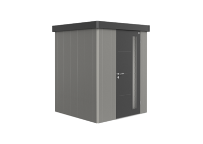 Metalen berging Neo - Enkele deur - Kwartsgrijs/donkergrijs - 1A (180x180 cm) Metalen berging Neo - Enkele deur - Kwartsgrijs/donkergrijs - 1A (180x180 cm)