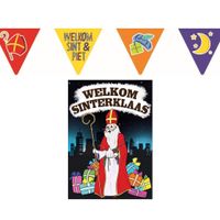 Sinterklaas versiering feestpakket inclusief 4x stuks vlaggenlijnen 6 meter en A1 deurposter - thumbnail