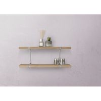 Looox Wooden Wall Shelf Duo 60cm, eiken old grey, ophanging geborsteld rvs