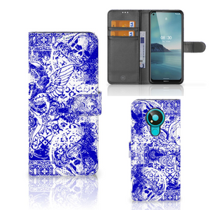 Telefoonhoesje met Naam Nokia 3.4 Angel Skull Blauw