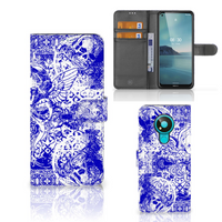 Telefoonhoesje met Naam Nokia 3.4 Angel Skull Blauw - thumbnail