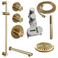 Regendoucheset Inbouw Brauer Gold Carving Thermostatisch 20 cm met Wandarm, Glijstang en Handdouche Staaf Losse Stopkranen Geborsteld Goud Brauer - thumbnail